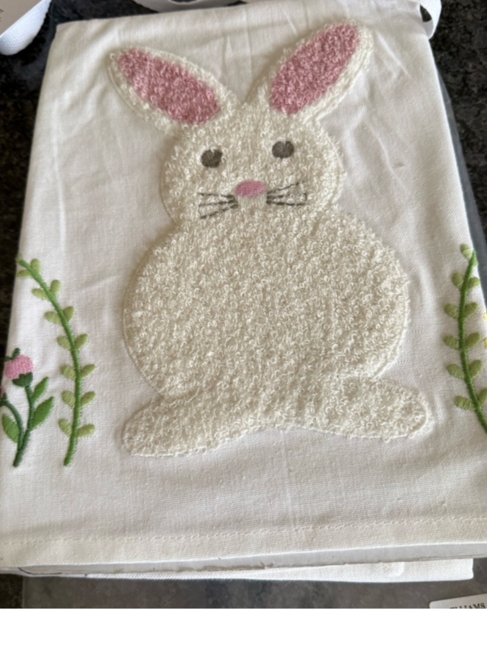 Williams Sonoma Embroidered Bunny kitchen Towel 20" × 30" spring NWOT